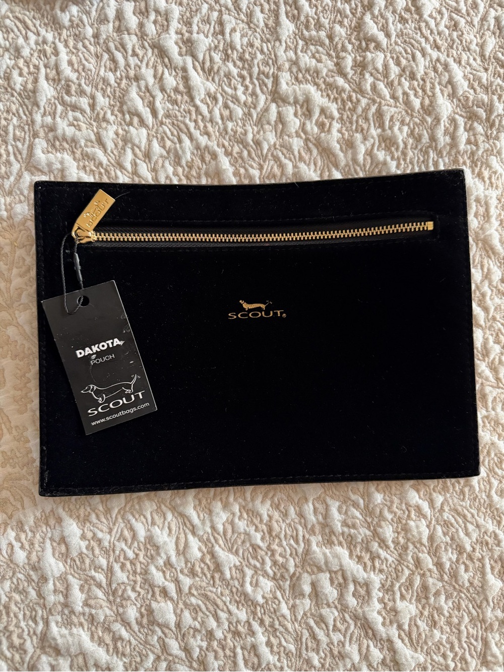 Scout Black Velvet Cosmetic Pouch with Gold Zip.  9 1/2 x 6 1/2